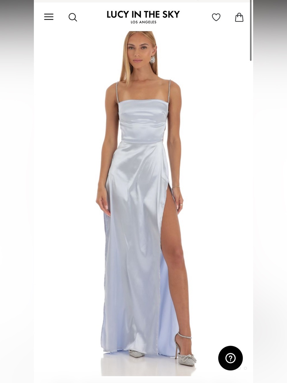 NWOT Lucy in the Sky Rhinestone Satin Maxi Dress in Periwinkle